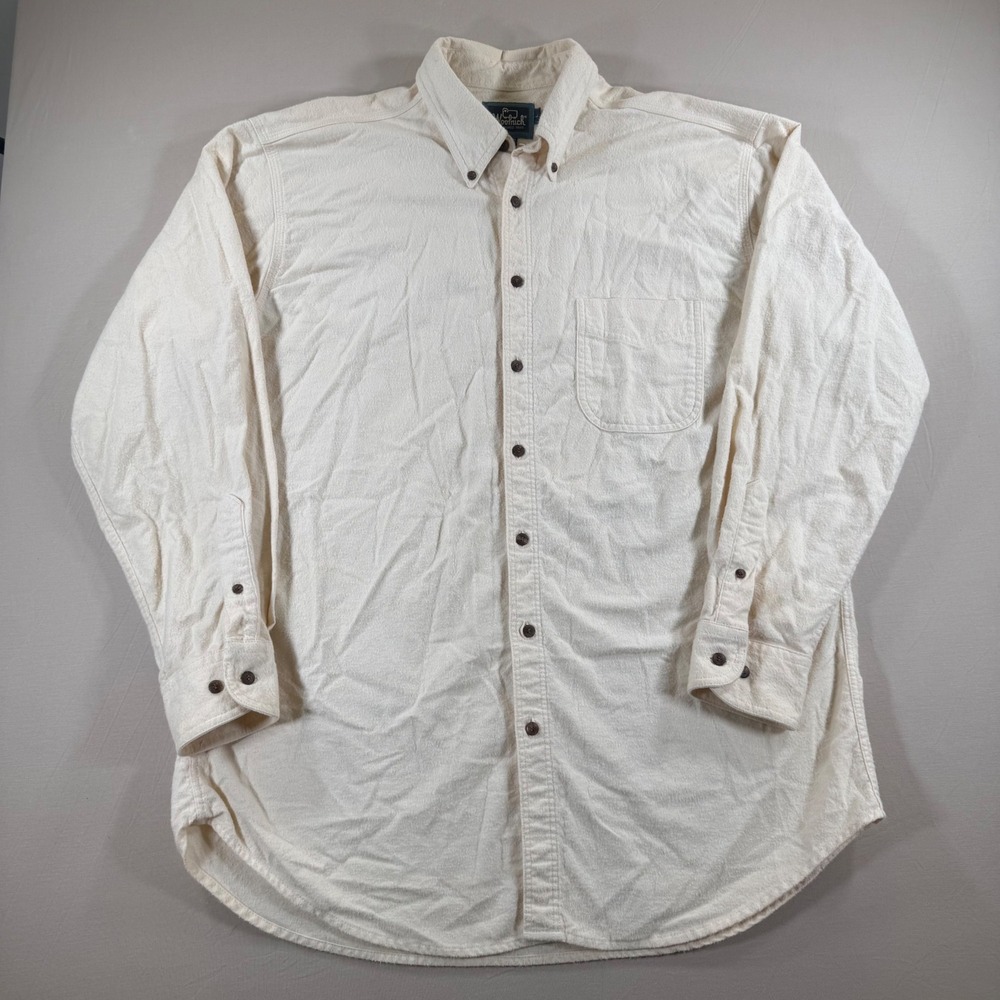 Woolrich Mens Flannel Shirt Ecru Cream 100% Cotton Button Down 6430 Large L